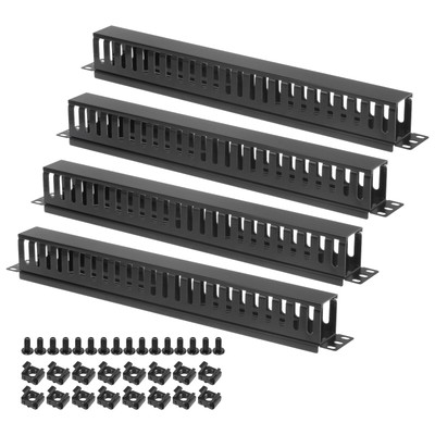 4PCS 1U 19'' Cable Raceway 24 Slots Horizontal Rack Mounting Wire Management