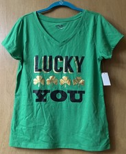 VTG Y2K Joe Boxer Irish Graphic Baby Tee XL Womens Green Shamrock Lucky Rare NWT