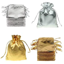 100 Packs Gold and Silver Drawstring Organza Pouches Jewelry Gift Bags Candy ...
