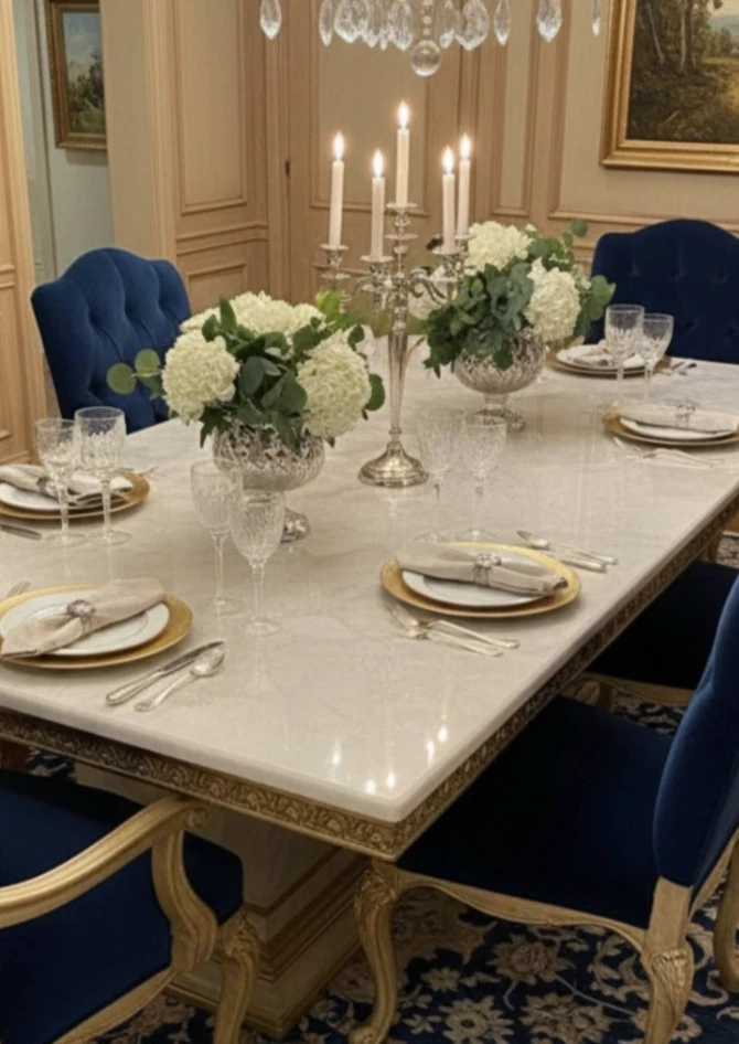 Handmade Kitchen & Dining Table Healing Crystal White Quartz Agate Top Furniture - Image 2 of 4