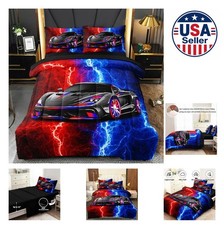 5 Pcs Full Car Comforter Set Red Blue Race Car Bedding Boys Kids Twin Sheet