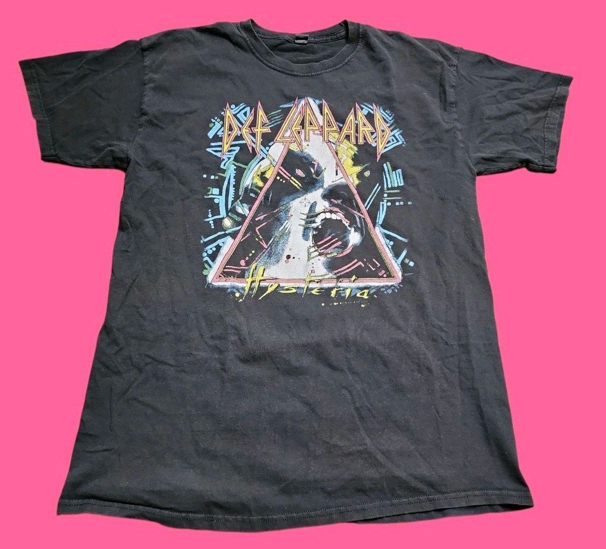 Mens L DEF LEPPARD Hysteria Tour 1980 Throwback T Shirt Double