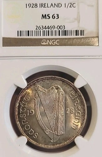 Ireland 1928 Half Crown Superb Gem Original Full Luster Sharp Detail NGC63PQ LG