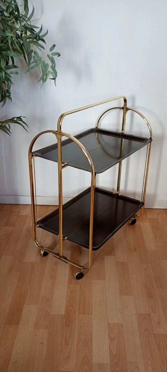Chariot De Thé / Hôtesse Vintage 3 Niveaux Années 50-70 – Bois Et Métal – Fabriqué En Angleterre