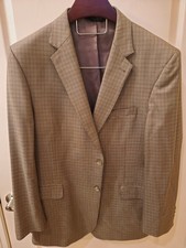 Jos A Bank Sig. Gold Sport Coat 46L Olive/Blue/Black Micro Check Silk/Wool Blend
