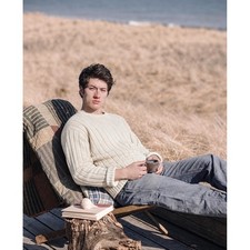 RRL Ralph Lauren Mens Large Cream Ribbed Knit Sweater Fisherman Double RL L