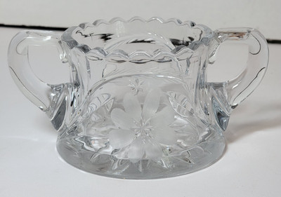 ANTIQUE PAIRPOINT CUT GLASS OPEN SUGAR BOWL BEAUTIFUL FLORAL PATTERN