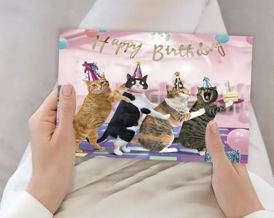 4x6 Crazy Cats Happy Birthday Dance Singing Blank With Envelope