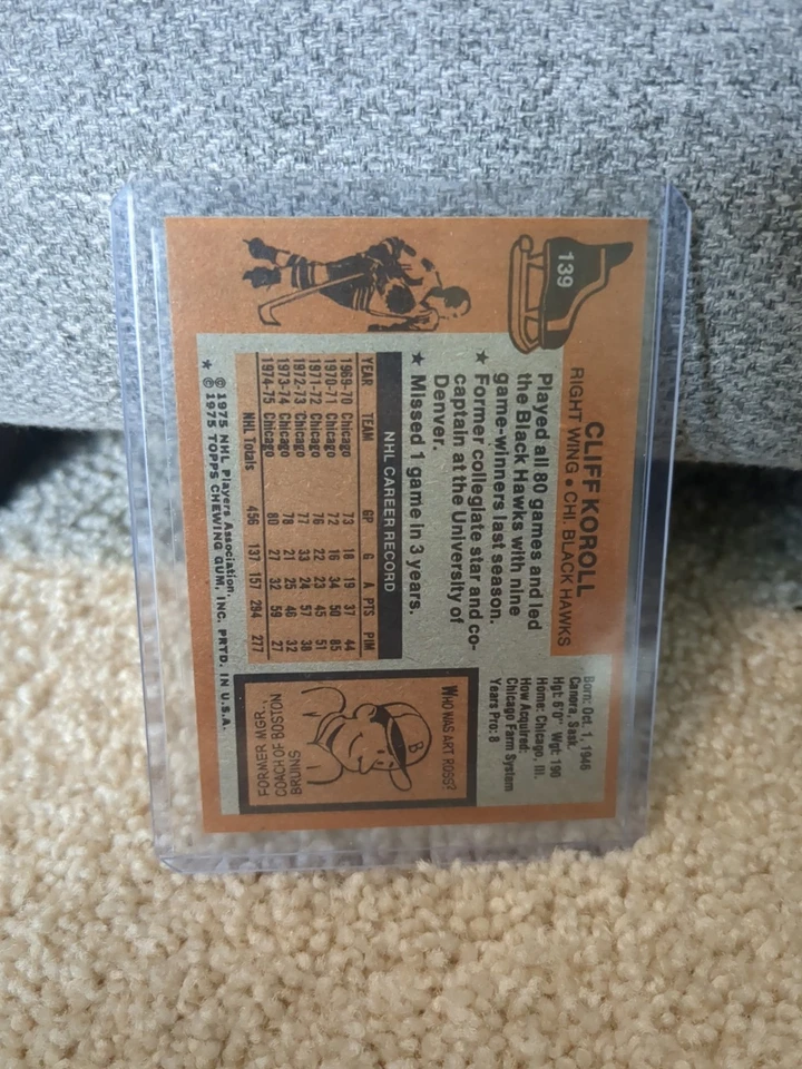 1975-76 Topps Cliff Koroll #139 Chicago Blackhawks WW10 - Image 2 of 3