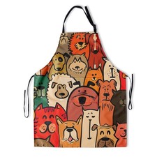 Animal Dogs Apron Cartoon Style Pet Cats and Dogs Unisex Kitchen Apron with 2...