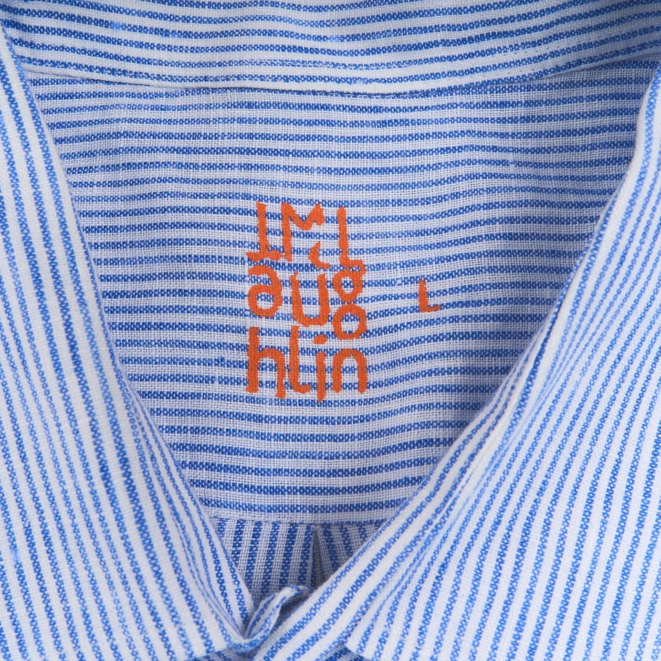 J McLaughlin Shirt Mens L Linen Woven Button Up Long Sleeve Blue Stripe Gramercy - Image 2 of 4