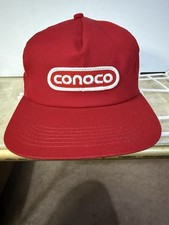 Vintage Conoco Trucker Hat Red Mesh Snapback Gas Oil Patch Cap Made in USA