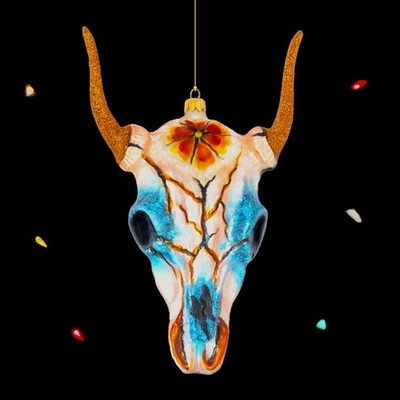 Skull cow HUGE blown-glass Christmas ornament Morawski western