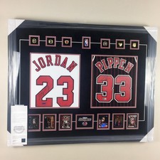 Scottie Pippen Michael Jordan Signed Jersey Dual Framed Beckett + Upper Deck UDA