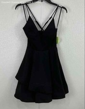 Windsor Juniors Black Solid Layered Hem Criss Cross Tie Back Dress Size 7