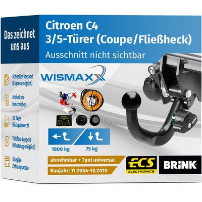 ANHÄNGERKUPPLUNG für Citroen C4 04-10 abnehmbar BRINK +7polig E-Satz ABE