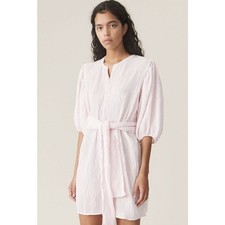 Ganni Pleated Satin Wide Dress Pale Pink Womens Size Large 