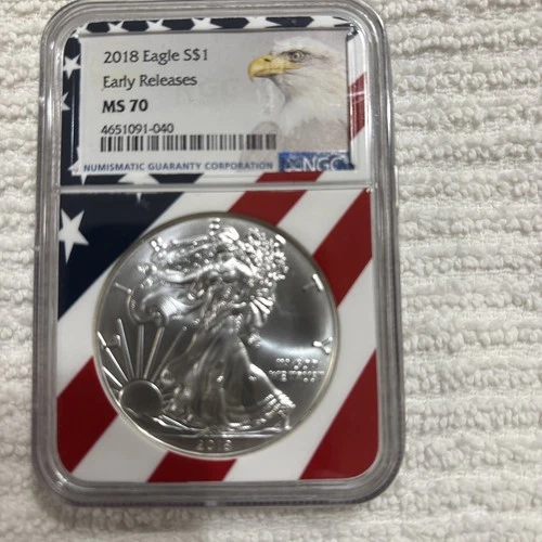 American Eagle 2018 S$1 Early Release MS Grade 70 NGC Certified Red White Blue