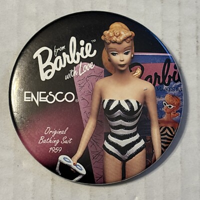 Enesco Barbie with Love Button Pin Bathing Suit 3'' Metal Back 1995 Vintage
