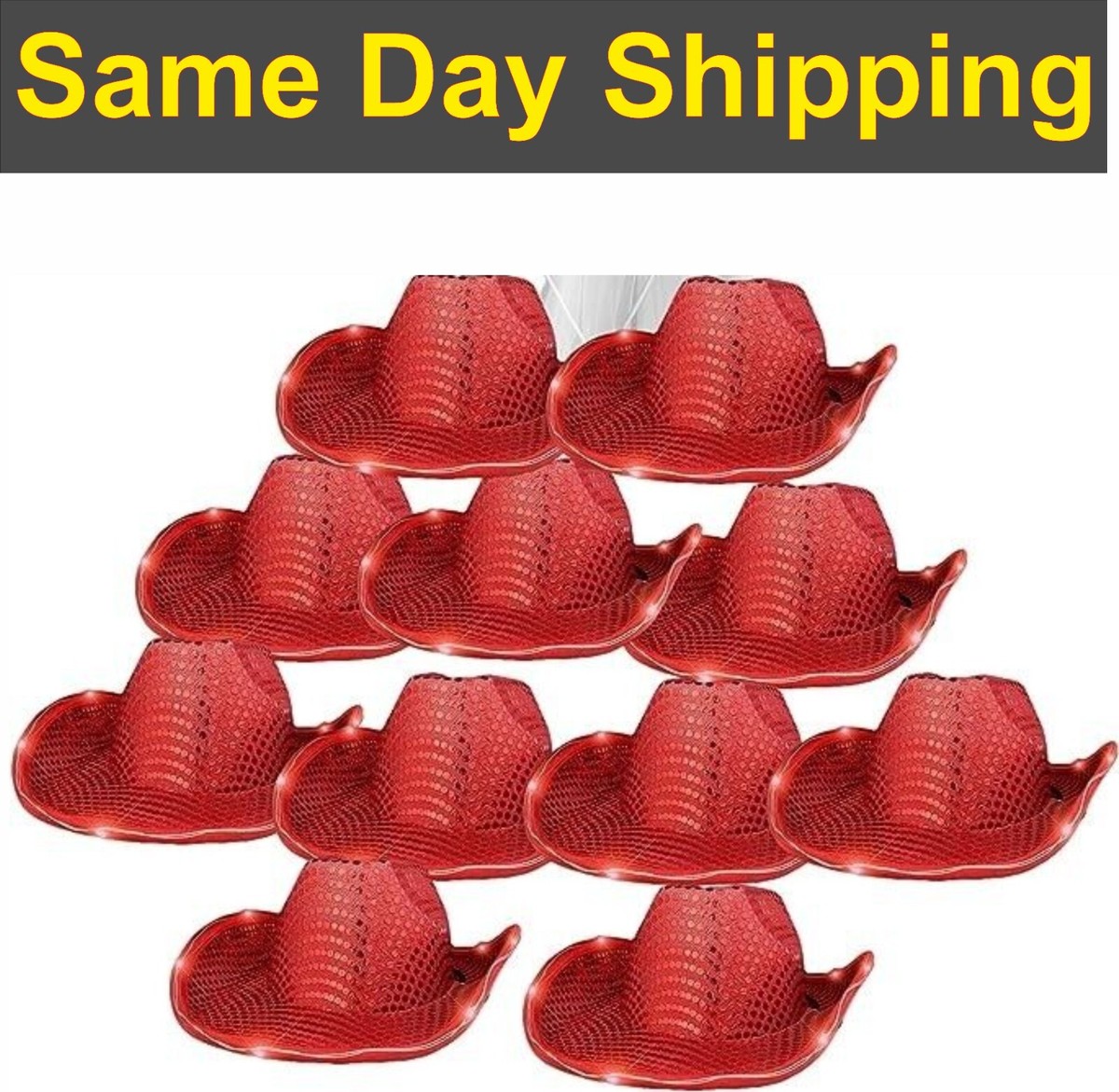 12X Red LED Sequin Light Up LED Cowboy/ Cowgirl Hat By Party 