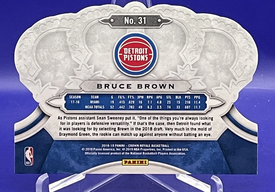 2018-19 BRUCE BROWN 05/99 PANINI CROWN ROYALE DIE-CUT ROOKIE RC #31 - Image 2 of 2