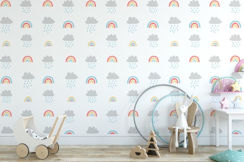 NURSERY Stencil Home Wall Decor Rainbows & Rain Clouds Wallpaper Stencil - Picture 2 of 7