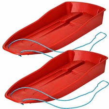 2X Large Snow Sled Sledge Sleigh Kids Toboggan with Rope - Red,  Heavy Duty