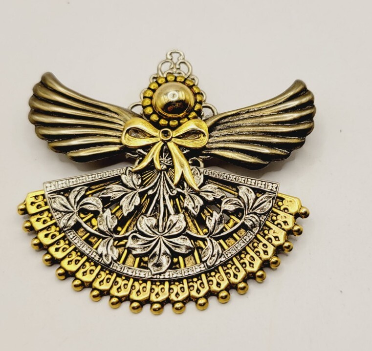 Broche Vintage Années 90 - Sculpture Métal Froissé Doré Avec Perle, Style Moderniste