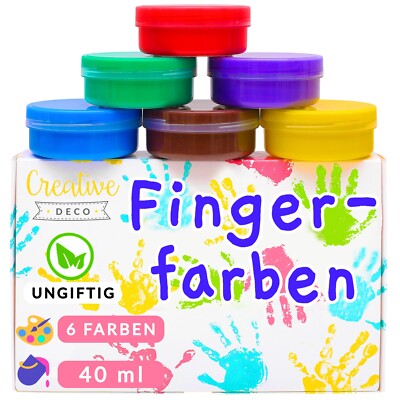 Creative Deco Finger-Farben Kinder-Farben | 6 x 40 ml Becher | Intensive Farben