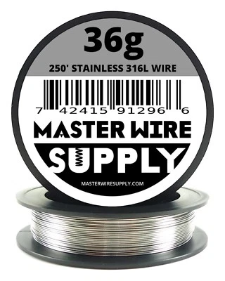 MASTER WIRE SUPPLY MWS - SS 316L - 250 ft. 36 Gauge AWG Stainless Steel Resistance Wire 36g 250’