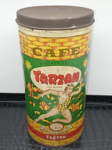 Rare Vintage tarzan Coffee Tin 1 kilo Can Litho Advertising Ind. Argentina - Bild 4 von 13