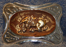 Vintage Bucking Bronco Belt Buckle Metal on Leather Japan