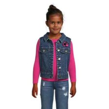 BARBIE - SIZE: XL 14-16 - Girl's Button-Up Embroidered Denim Vest - NEW