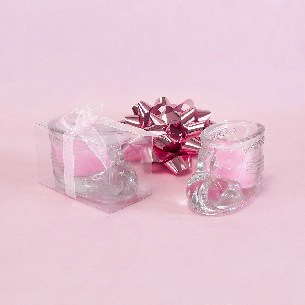 Mega Favors - Glass Baby Girl Shoe Scented Candle - Pink, 12PCS