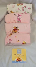 Classic Pooh FLANNEL RECEIVING BLANKET swaddling Winnie Pink Girl Piglet Lot