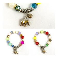 Stretchy Elephant Charm Beaded Bracelet Boho Ethnic Multicolor Colorful Bell NEW