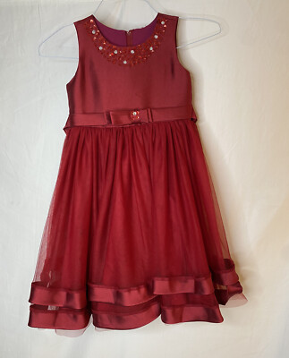 Girls Burgundy Flower Girl Dress Ruffle Sequins Party Formal Dress Size 7 |  eBay