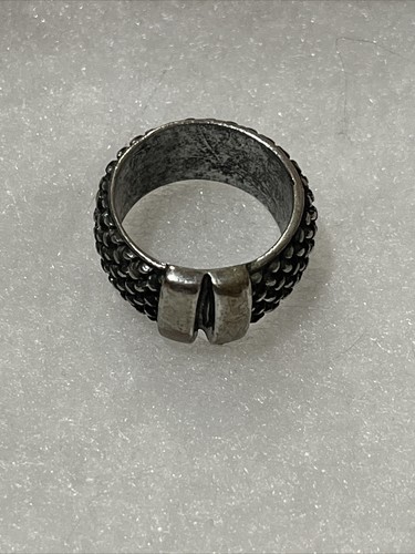 Silver Tone Ring Size 7.5 Blackened, Some Copper Bleeding Through