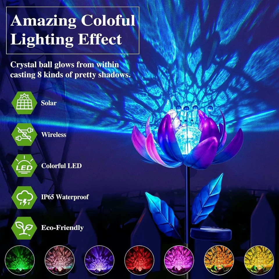 Giratorio Solar Flor Púrpura con Bola de Cristal LED para Elegante Decoración de Jardín Foto 4 de 4