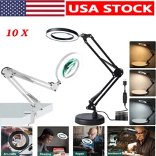 10X Magnifying Glass Desk Light Magnifier LED Lamp Reading Lamp With Base& Clamp