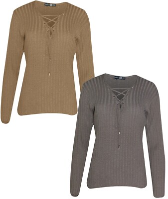 LADIES WOMENS V NECK CABLE KNIT LONG SLEEVE KNITTED JUMPER SWEATER