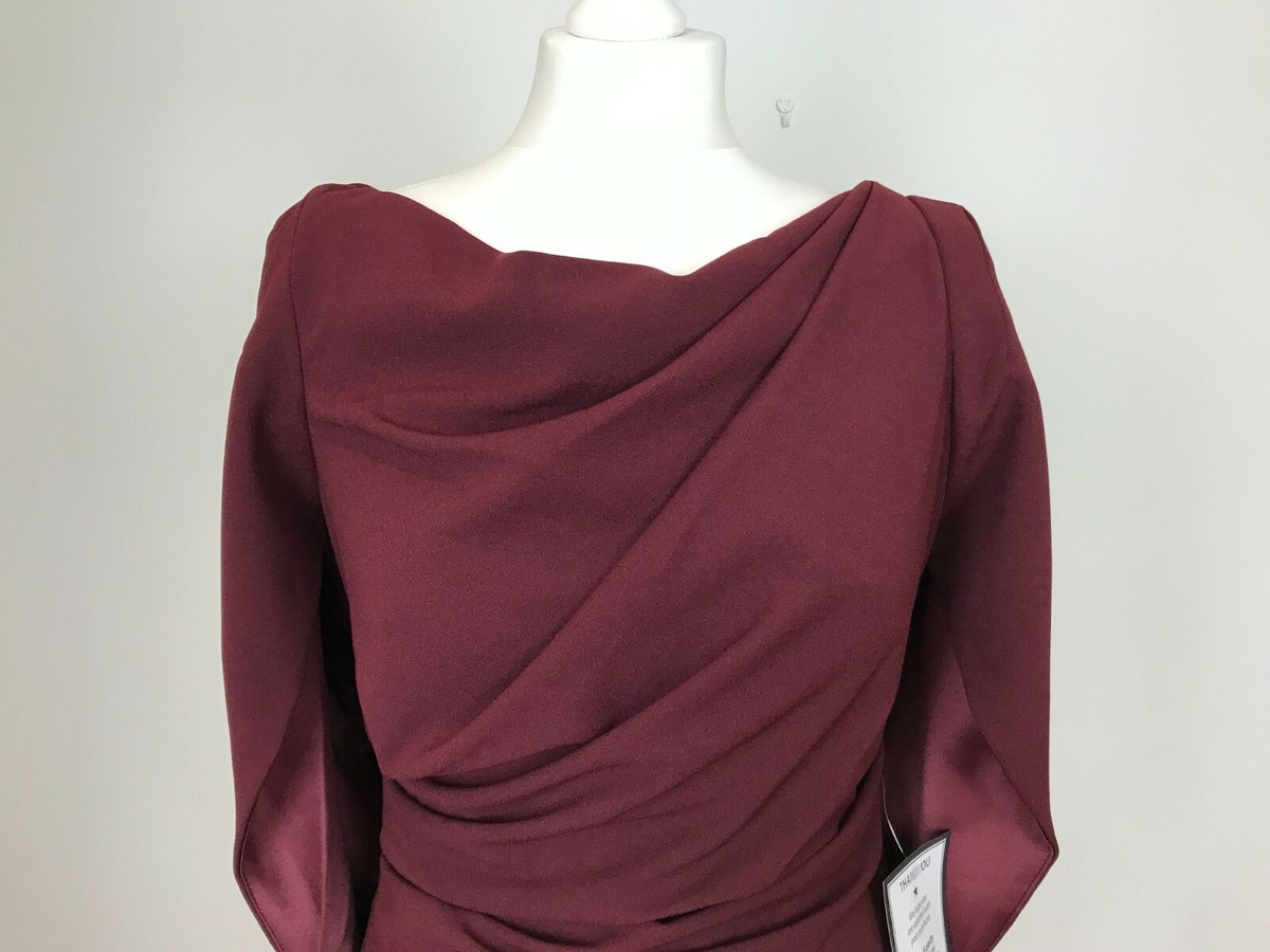 Betsy & Adam Abito Sheath Con Maniche A Cappuccio Bordeaux - Taglia UK8/US4 Petite - Nuovo Con Etichette - Foto 1