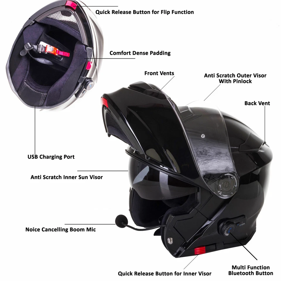 Casco Moto Blinc Bluetooth Casco de Moto Flip Up Casco ECE ACU DVS ViPER RSV171 - Imagen 4 de 4