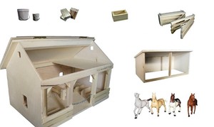 Amish Wood Wooden Toy A Frame Stable Barn W Leanto Fence Horse Set