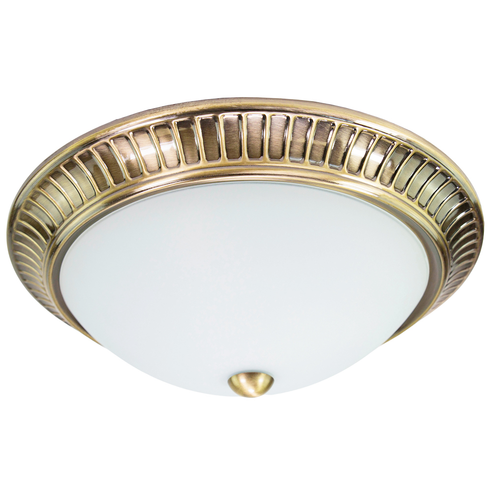Traditional Antique Brass Flush Ceiling Light Fitting with Opal Glass 