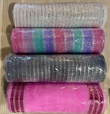 Decor Mesh 0in X 30Ft White, Silver, Pink, Multi Stripe 4 Rolls New Wreath Maki