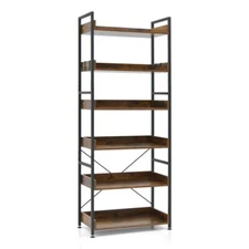 6 Tier Industrial Bookcase Storage Display Open Shelves Plant Organizer W/ Hooks