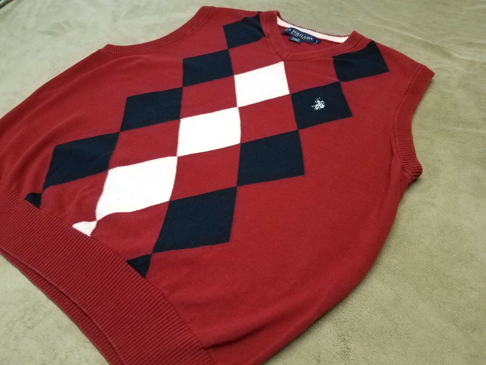 US POLO ASSN ARGYLE Cotton Red Black V 