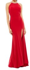 Mac Duggal 25572 Beaded Halter Jersey Gown NWOT Size 14 Red