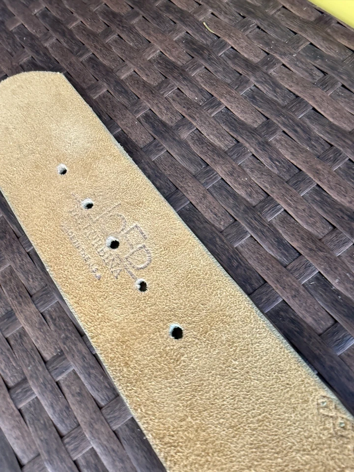 Cinturón Vintage Beige Cuero Búfalo Cintura Ancha Joed Tachonado Latón Tachonado Med 34 Foto 3 de 4